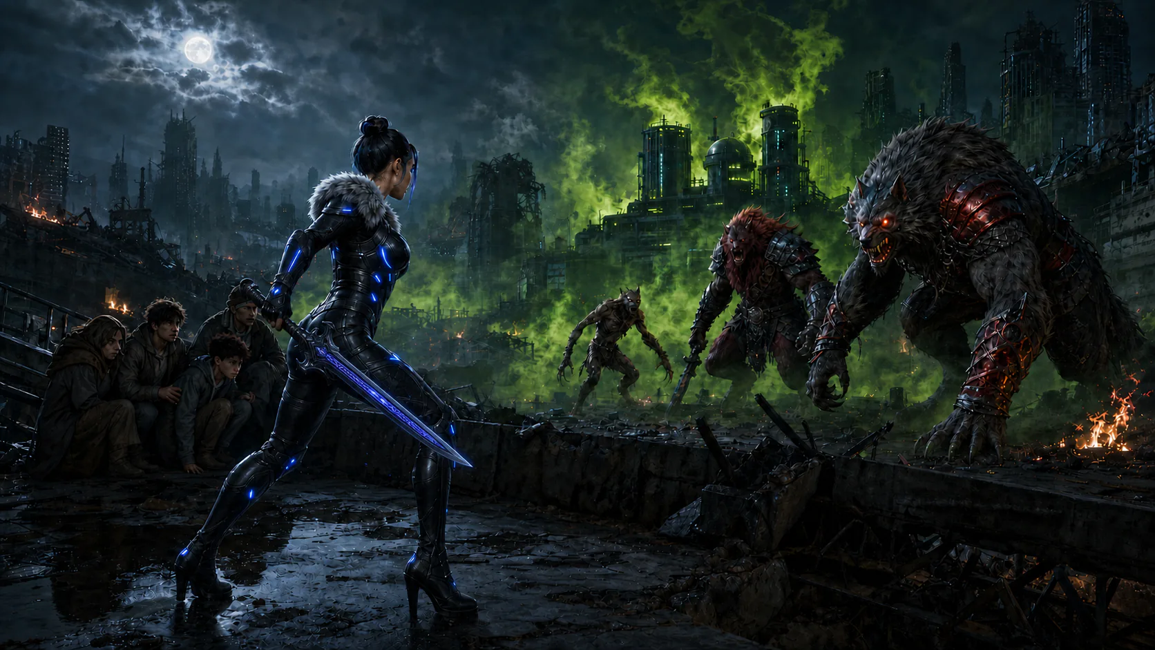 Karmen protecting the survivors from corrupted werewolves